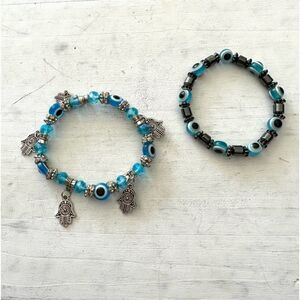 Bundle of two  blue evil eye hamsa bracelets